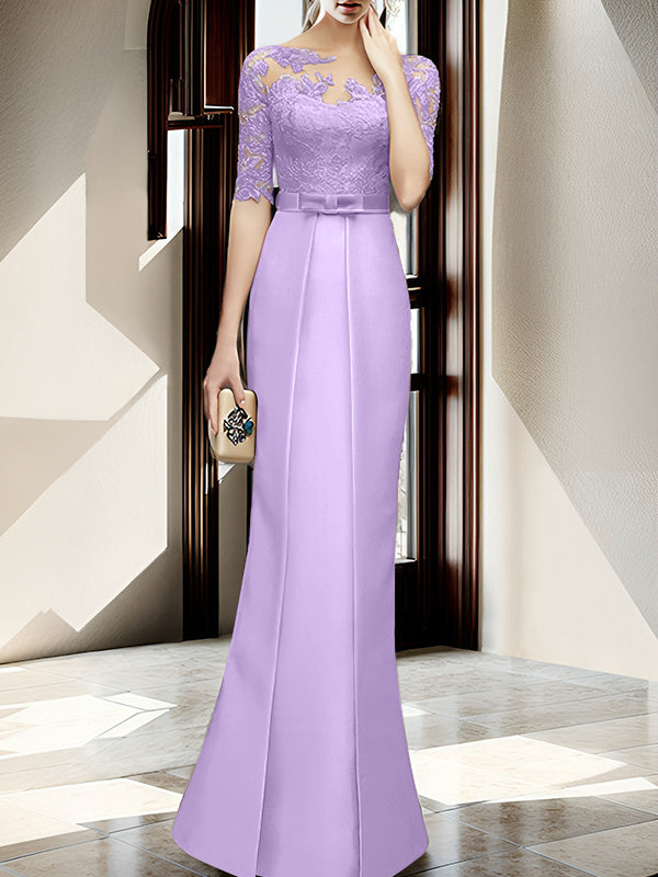 Floor Length Mother Of The Bride Dress With Sheath Column Illusion Neckline
