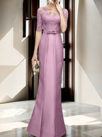 Floor Length Mother Of The Bride Dress With Sheath Column Illusion Neckline