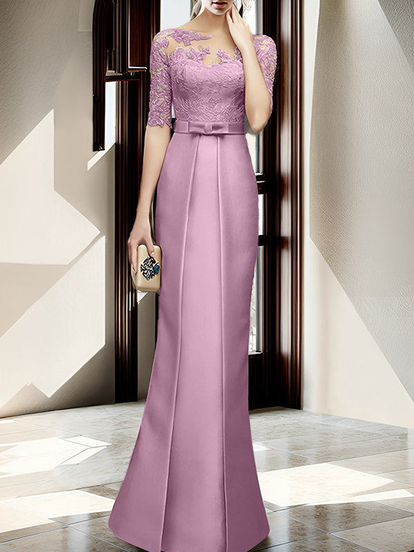 Floor Length Mother Of The Bride Dress With Sheath Column Illusion Neckline