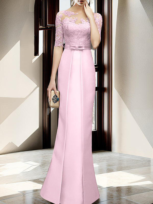 Floor Length Mother Of The Bride Dress With Sheath Column Illusion Neckline