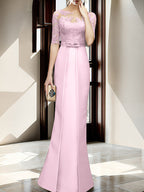 Floor Length Mother Of The Bride Dress With Sheath Column Illusion Neckline