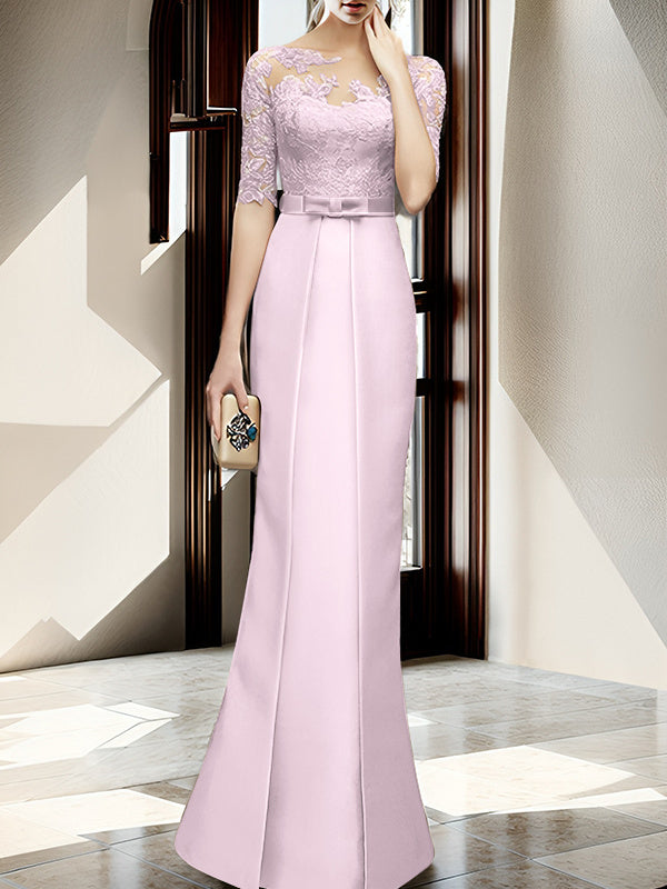 Floor Length Mother Of The Bride Dress With Sheath Column Illusion Neckline