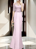 Floor Length Mother Of The Bride Dress With Sheath Column Illusion Neckline
