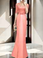 Floor Length Mother Of The Bride Dress With Sheath Column Illusion Neckline