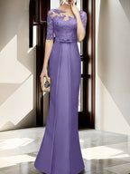 Floor Length Mother Of The Bride Dress With Sheath Column Illusion Neckline