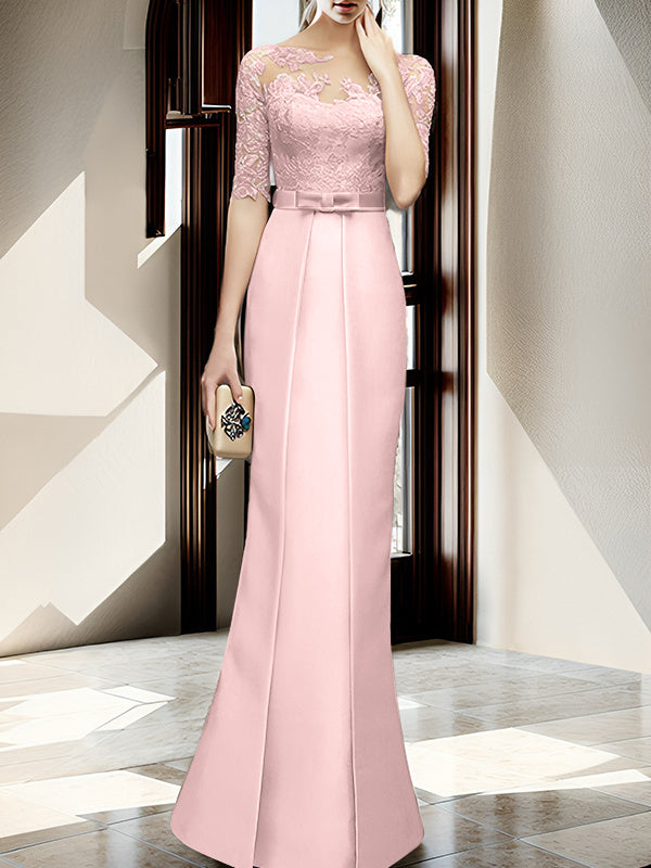 Floor Length Mother Of The Bride Dress With Sheath Column Illusion Neckline