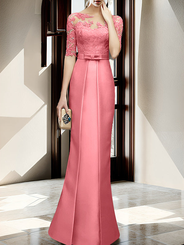 Floor Length Mother Of The Bride Dress With Sheath Column Illusion Neckline