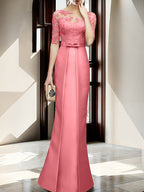 Floor Length Mother Of The Bride Dress With Sheath Column Illusion Neckline