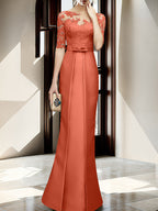 Floor Length Mother Of The Bride Dress With Sheath Column Illusion Neckline