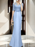 Floor Length Mother Of The Bride Dress With Sheath Column Illusion Neckline