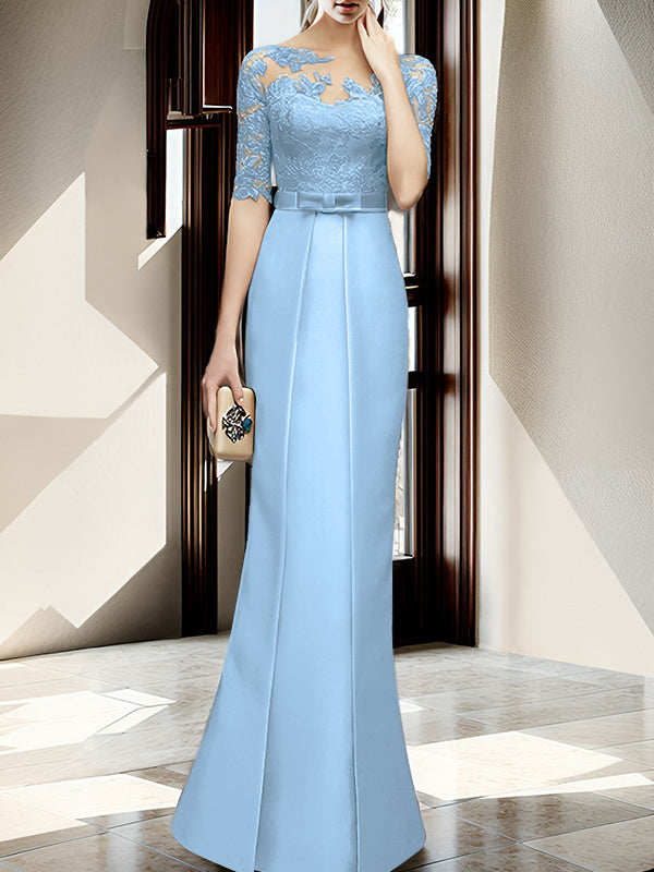 Floor Length Mother Of The Bride Dress With Sheath Column Illusion Neckline