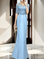 Floor Length Mother Of The Bride Dress With Sheath Column Illusion Neckline