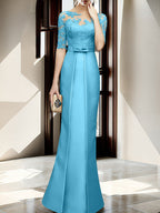 Floor Length Mother Of The Bride Dress With Sheath Column Illusion Neckline