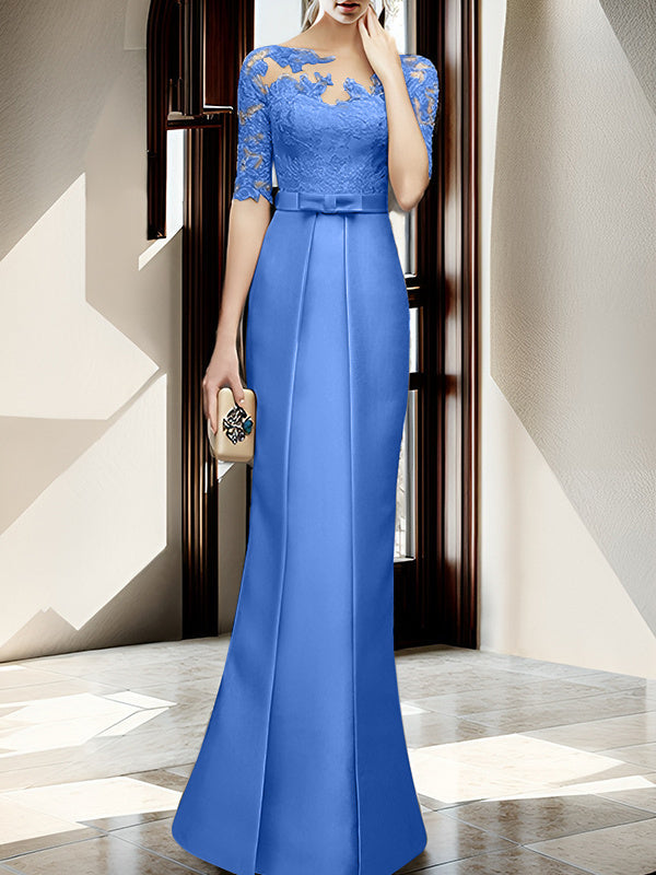 Floor Length Mother Of The Bride Dress With Sheath Column Illusion Neckline