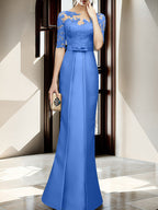 Floor Length Mother Of The Bride Dress With Sheath Column Illusion Neckline