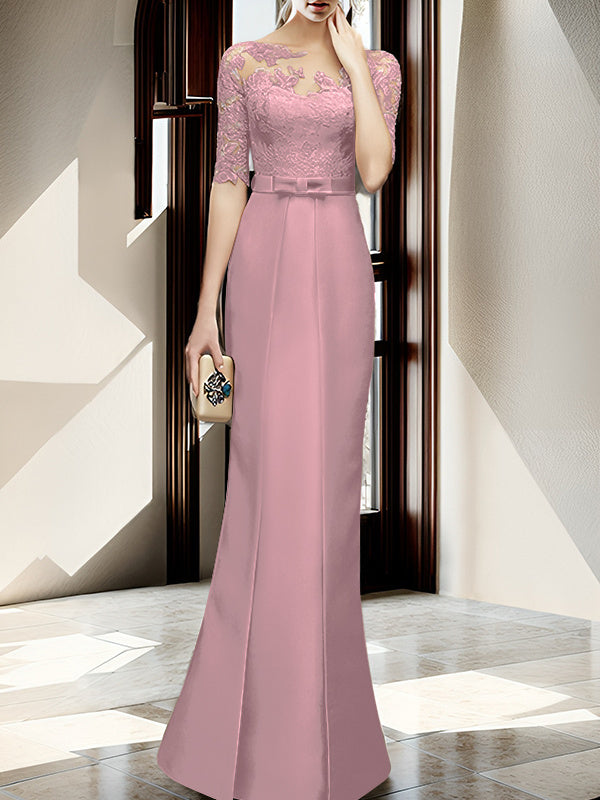 Floor Length Mother Of The Bride Dress With Sheath Column Illusion Neckline