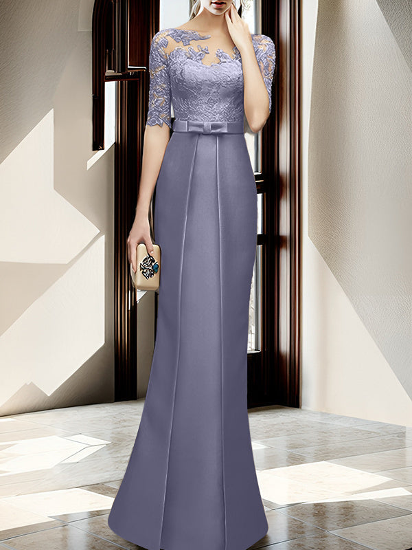 Floor Length Mother Of The Bride Dress With Sheath Column Illusion Neckline
