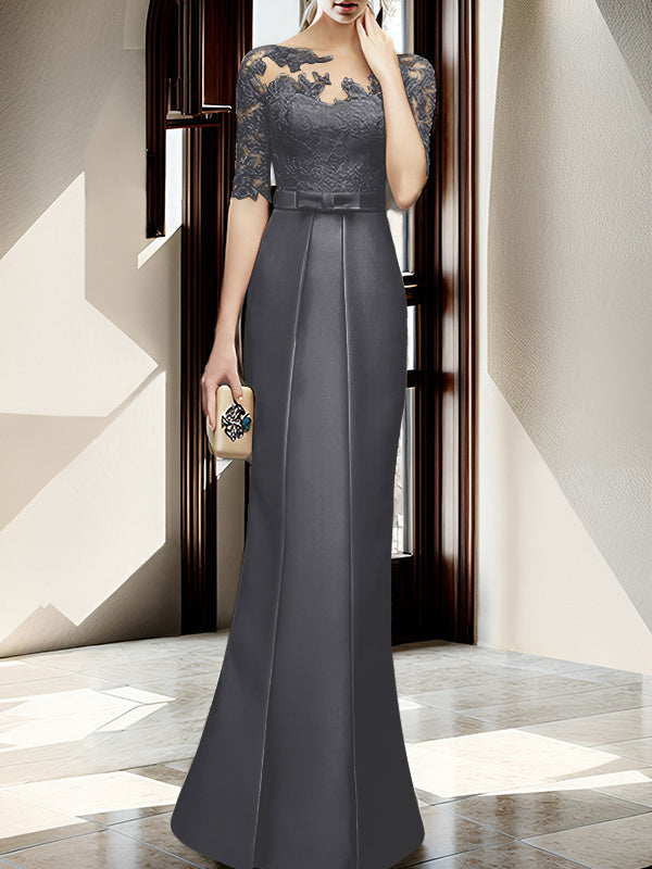 Floor Length Mother Of The Bride Dress With Sheath Column Illusion Neckline
