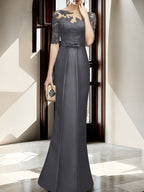 Floor Length Mother Of The Bride Dress With Sheath Column Illusion Neckline