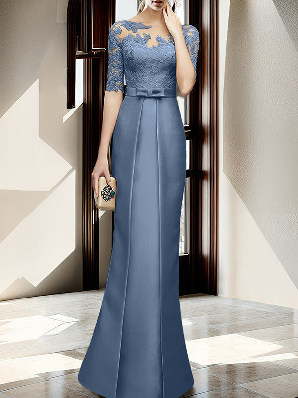 Floor Length Mother Of The Bride Dress With Sheath Column Illusion Neckline