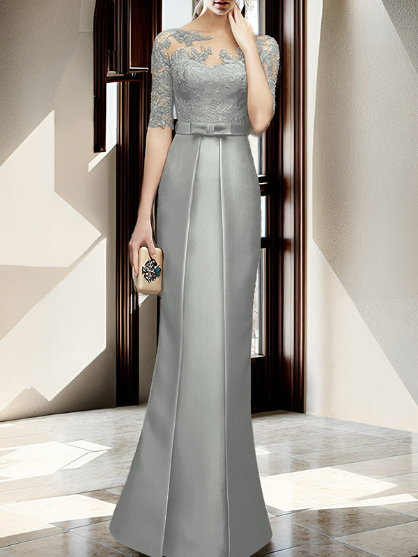 Floor Length Mother Of The Bride Dress With Sheath Column Illusion Neckline