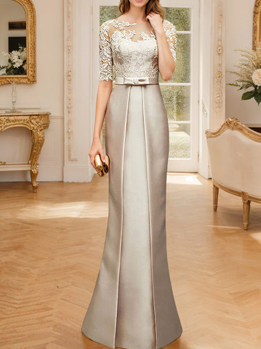 Floor Length Mother Of The Bride Dress With Sheath Column Illusion Neckline