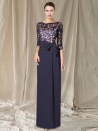Floor Length Mother Of The Bride Dress Jewel Neck Sheath Column Silhouette