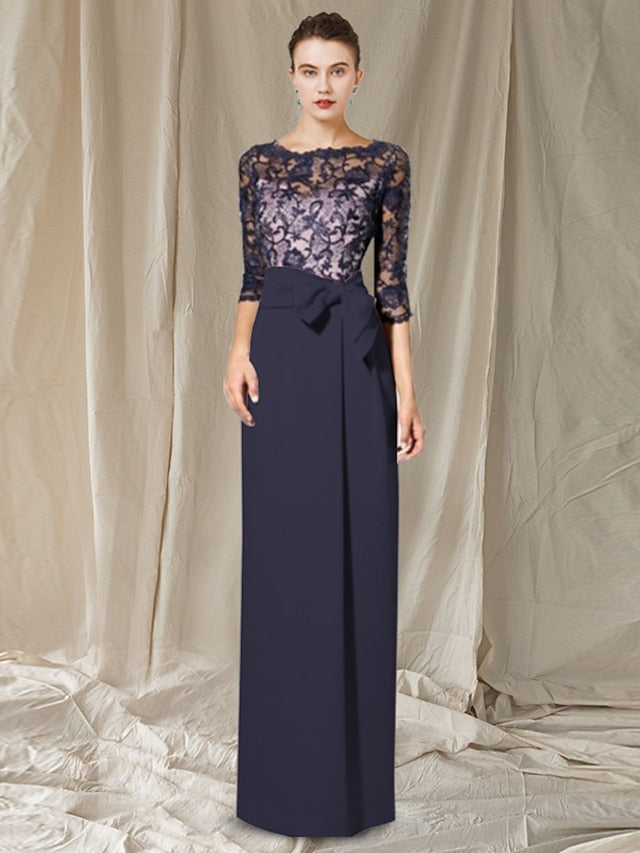 Floor Length Mother Of The Bride Dress Jewel Neck Sheath Column Silhouette