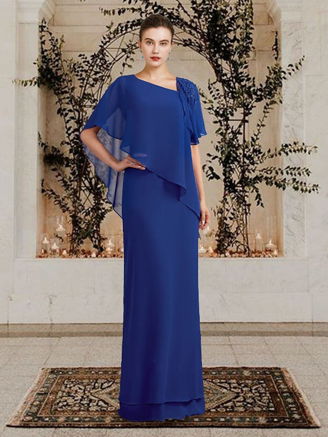 Floor Length Bateau Neck Mother of the Bride Dress Sheath Silhouette