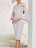 Knee Length Mother Of The Bride Sheath Dress With Jewel Neck