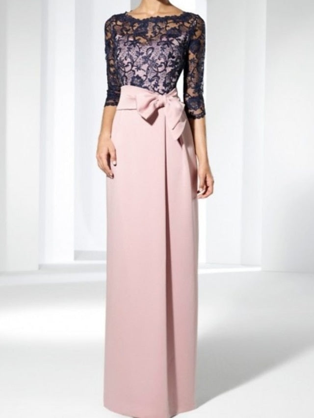 Floor Length Mother Of The Bride Dress Jewel Neck Sheath Gown
