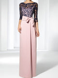 Floor Length Mother Of The Bride Dress Jewel Neck Sheath Gown
