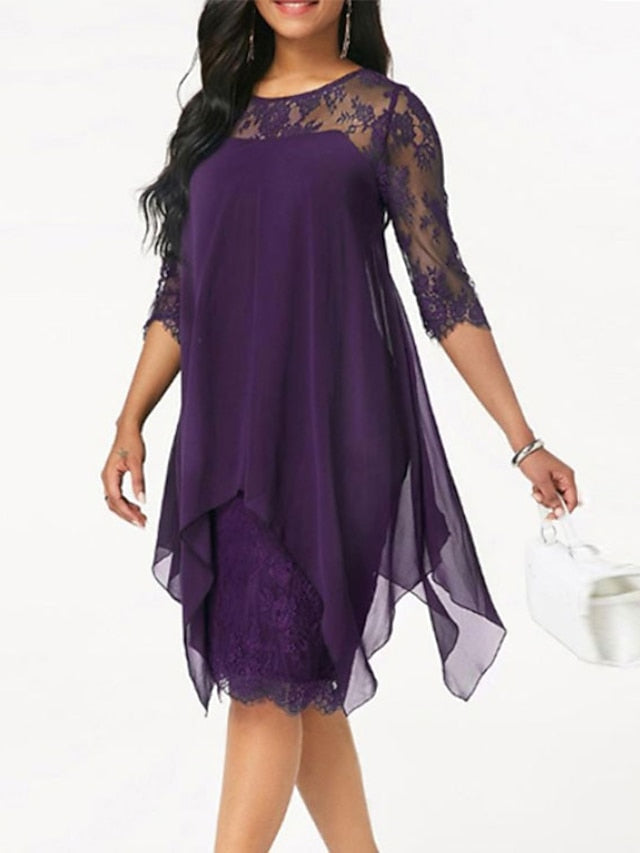 Knee Length Mother of the Bride Dress Sheath Jewel Neck