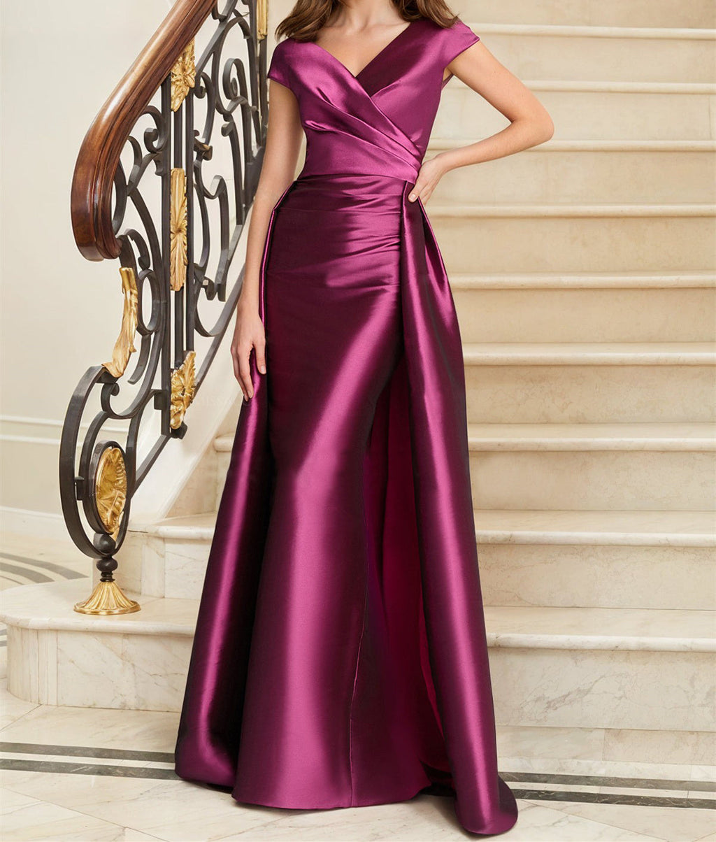 Elegant Satin V Neck Sleeveless Sheath Dress For The Mother Of The Bride