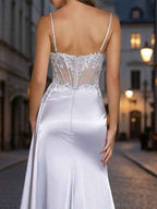 Lavender Satin Spaghetti Strap Corset Dress With Ap