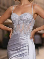 Lavender Satin Spaghetti Strap Corset Dress With Ap