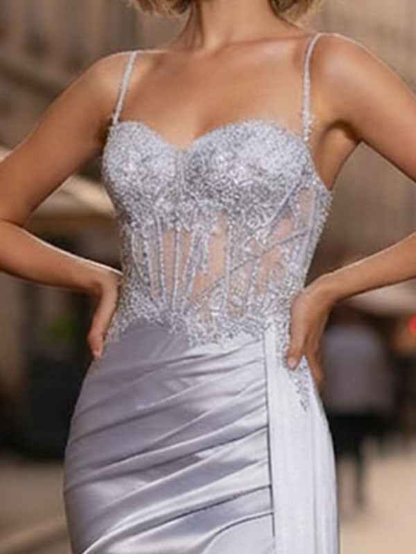 Lavender Satin Spaghetti Strap Corset Dress With Ap