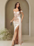 Velvet Sleeveless Off Shoulder Pink Bridesmaid Dresses Ruched Sheath Side Slit