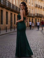 Sequined V Neck Sheath Prom Dress With Beading Accents