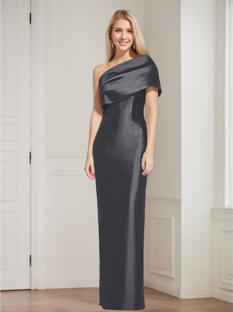 One Shoulder Sleeveless Floor Length Sheath Dress Mother Of Bride With Bowknot