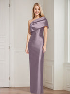 One Shoulder Sleeveless Floor Length Sheath Dress Mother Of Bride With Bowknot