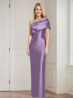 One Shoulder Sleeveless Floor Length Sheath Dress Mother Of Bride With Bowknot