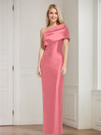 One Shoulder Sleeveless Floor Length Sheath Dress Mother Of Bride With Bowknot