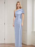 One Shoulder Sleeveless Floor Length Sheath Dress Mother Of Bride With Bowknot
