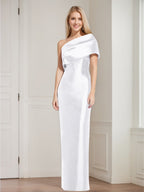 One Shoulder Sleeveless Floor Length Sheath Dress Mother Of Bride With Bowknot