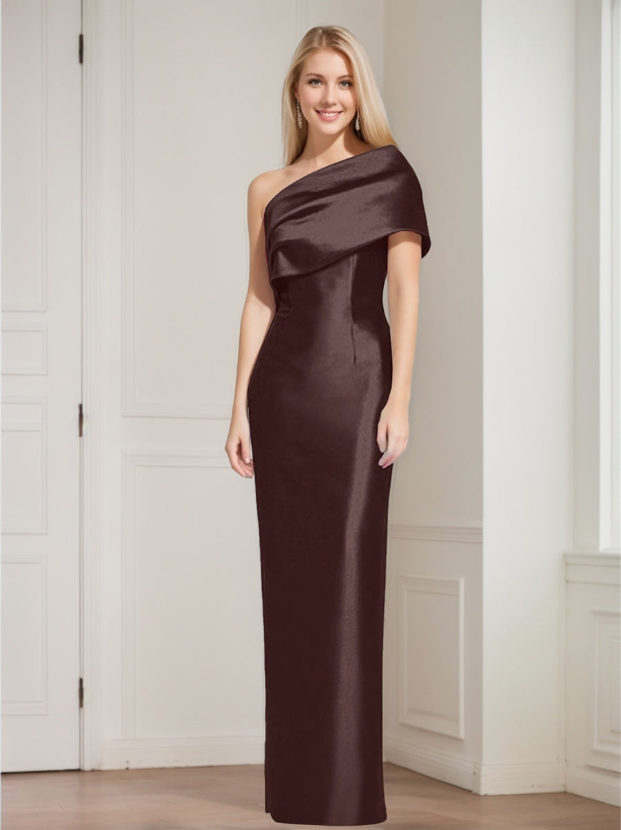 One Shoulder Sleeveless Floor Length Sheath Dress Mother Of Bride With Bowknot