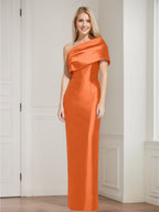 One Shoulder Sleeveless Floor Length Sheath Dress Mother Of Bride With Bowknot