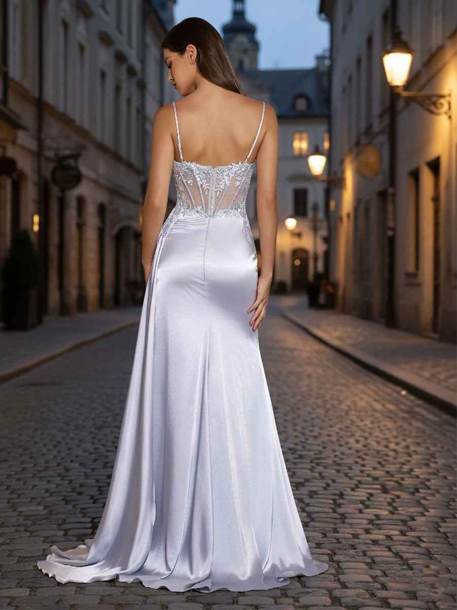 Lavender Satin Spaghetti Strap Corset Dress With Ap