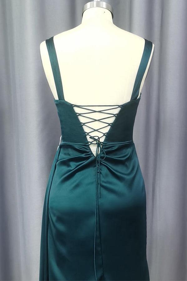 Vestido de fiesta de satén con escote en forma de corazón, sin mangas, con cola larga y plisado