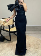 Vestidos de Mãe da Noiva em Cetim com Alça Única e Laço Nó na Cintura